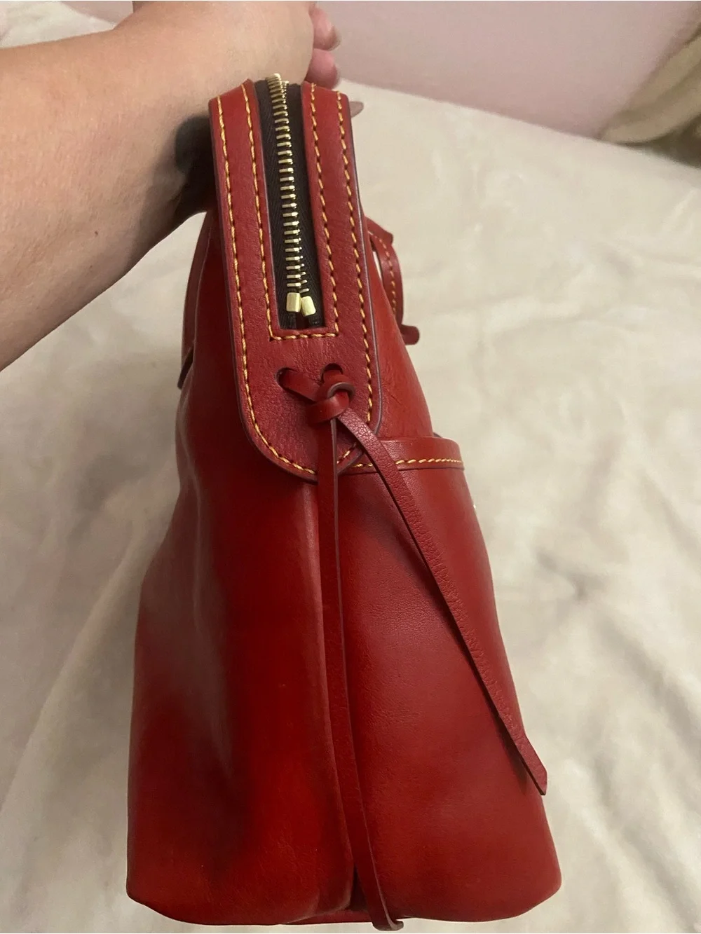 Dooney & Bourke Red Floretine Leather Double-Pocket tote bag plus dust bag